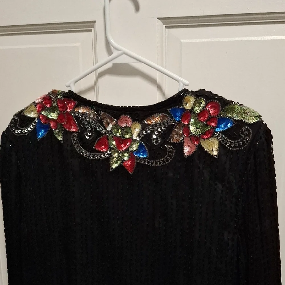 Black Embellished Floral Sequin Cardigan - Picture 12 of 15
